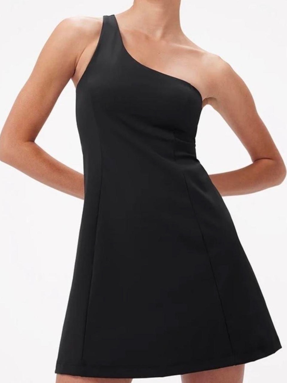 Outdoor Voices One-Shoulder Black Mini Dress